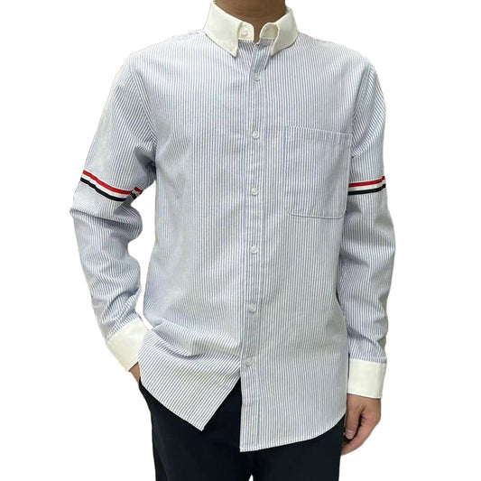 Thom BrowneMen's Oxford Cotton Business Shirt in Gray & Blue - Professional Dress Shirt Collection