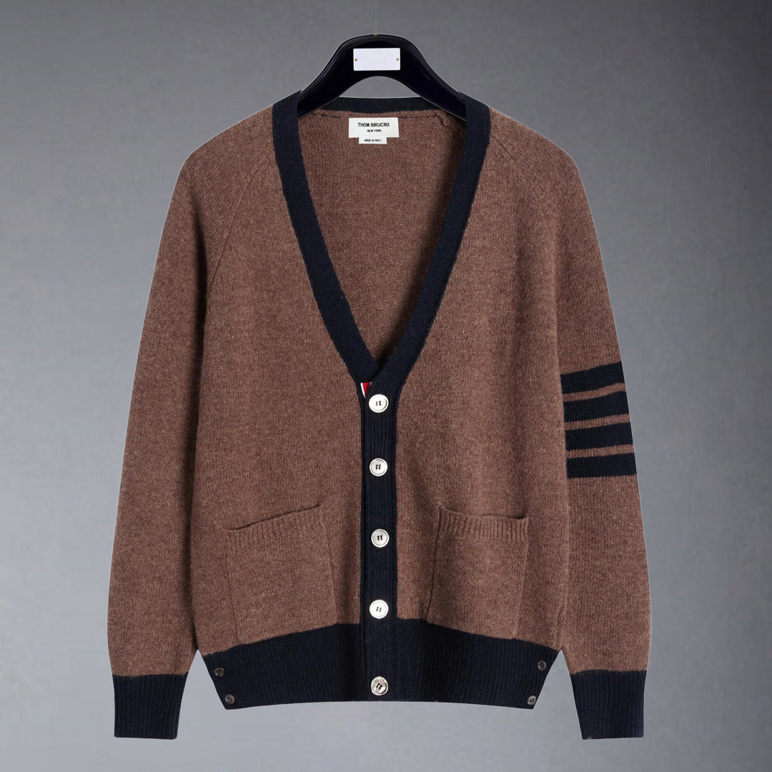 Thom BrowneUnisex Classic V-Neck Knitted Cardigan with 4-Bar Sleeve Detail