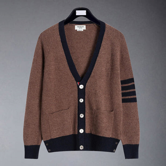 Thom BrowneUnisex Classic V-Neck Knitted Cardigan with 4-Bar Sleeve Detail