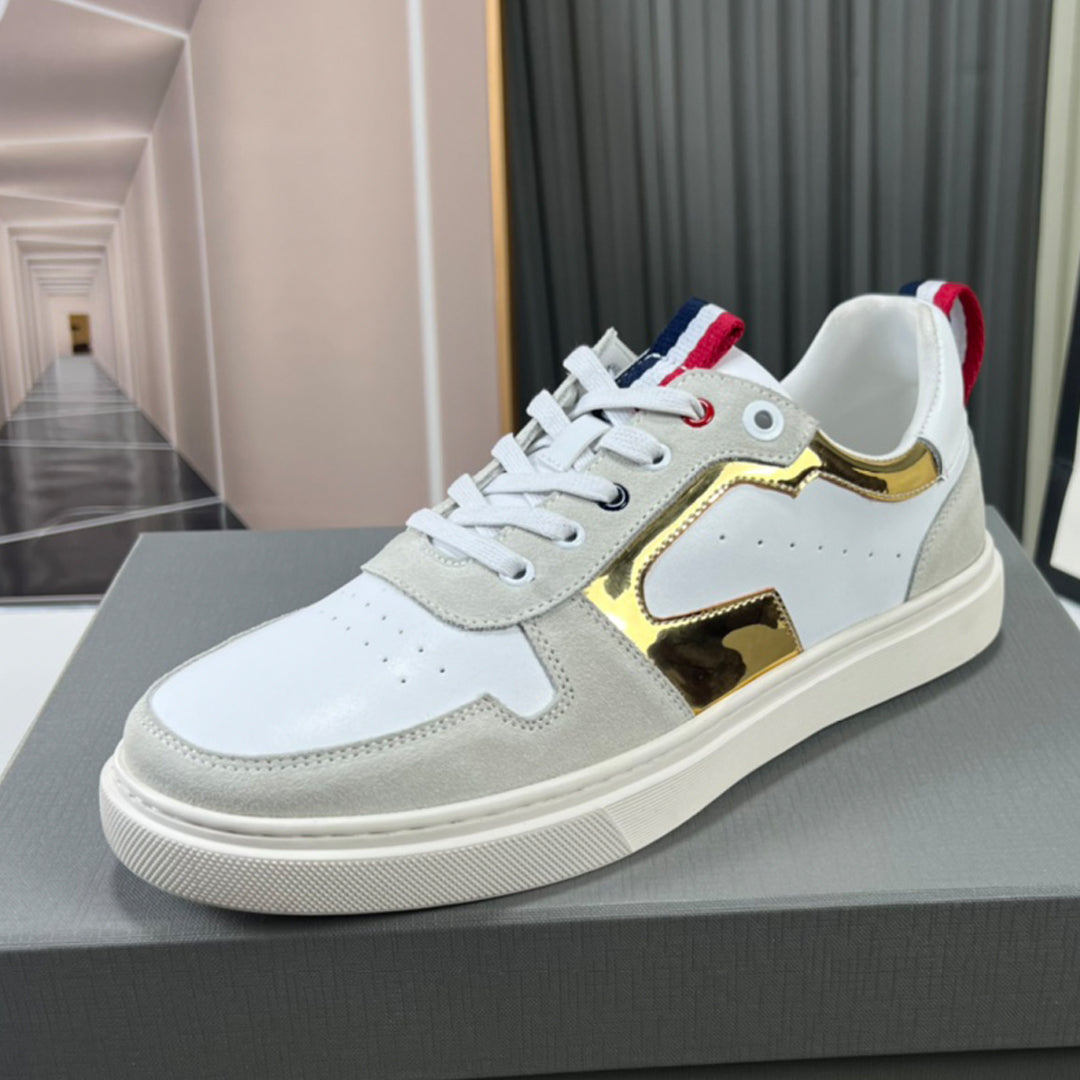 Thom BrowneMen's Premium Leather Sneakers - Handcrafted Cowhide Low-Top Casual Shoes with Grosgrain Detail