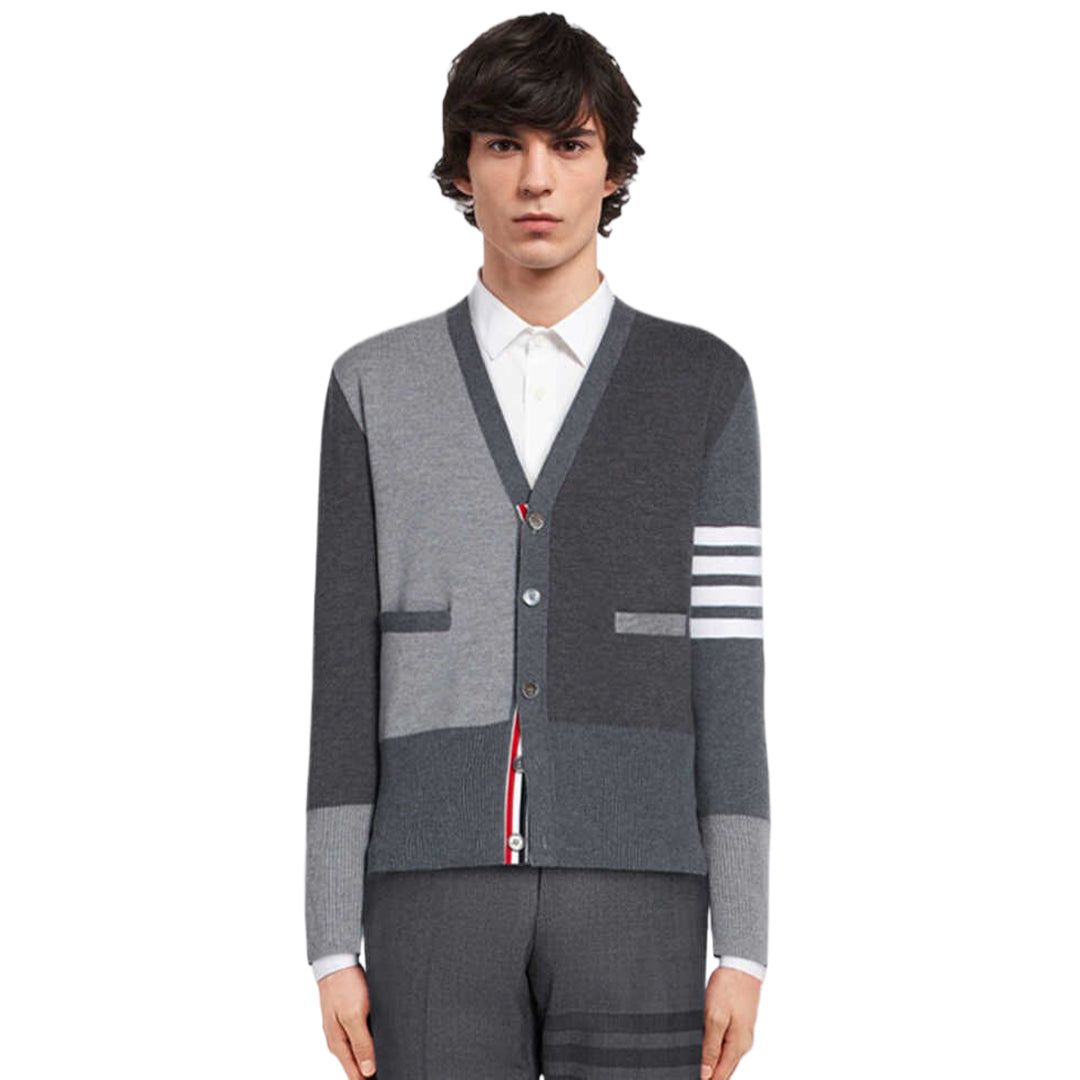 Thom BrowneMen's Classic V-Neck Knitted Cardigan with 4-Bar Sleeve Detail