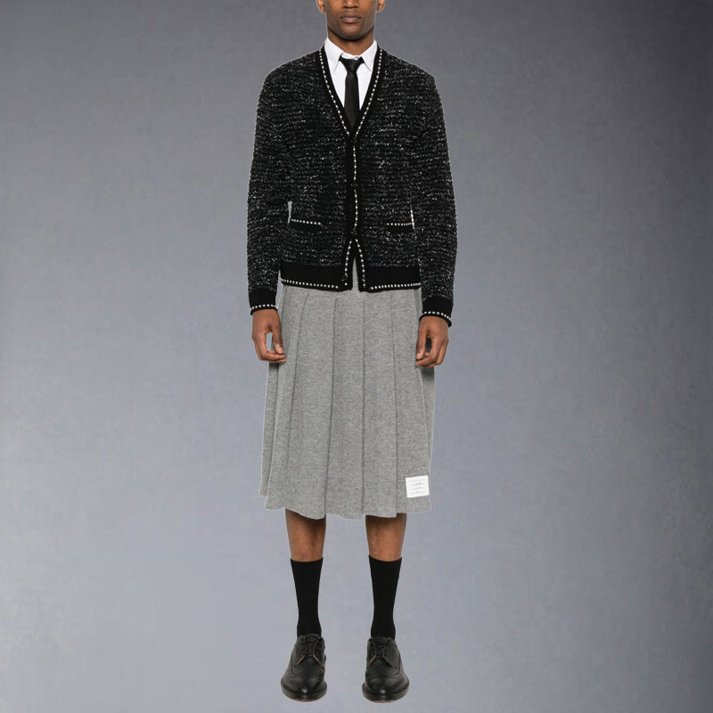 Thom BrowneMen's Classic V-Neck Cotton Knitted Cardigan with 4-Bar Sleeve Detail