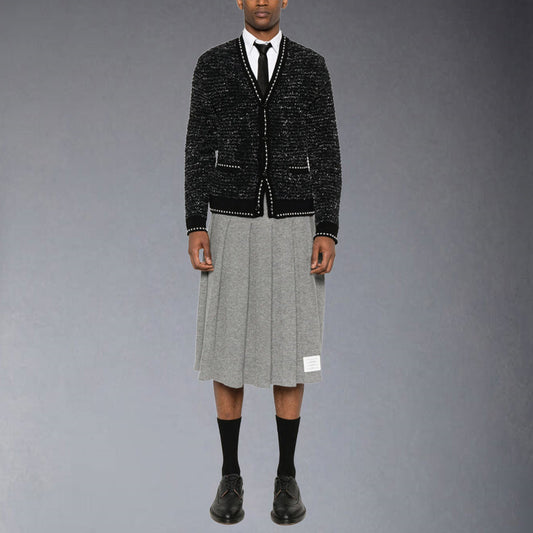 Thom BrowneMen's Classic V-Neck Cotton Knitted Cardigan with 4-Bar Sleeve Detail