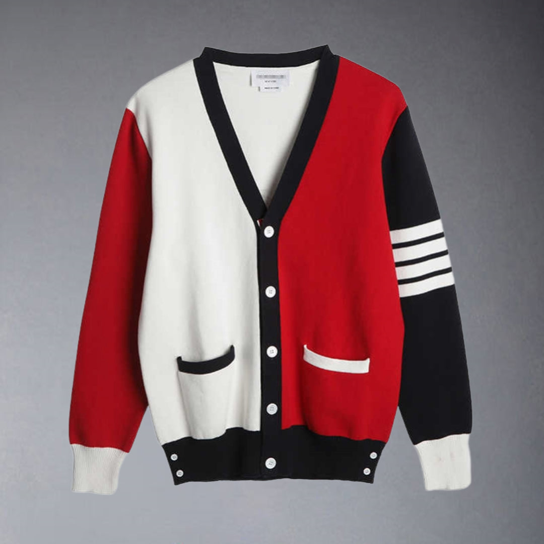 Thom BrowneMen's Classic V-Neck Knitted Cardigan with 4-Bar Sleeve Detail