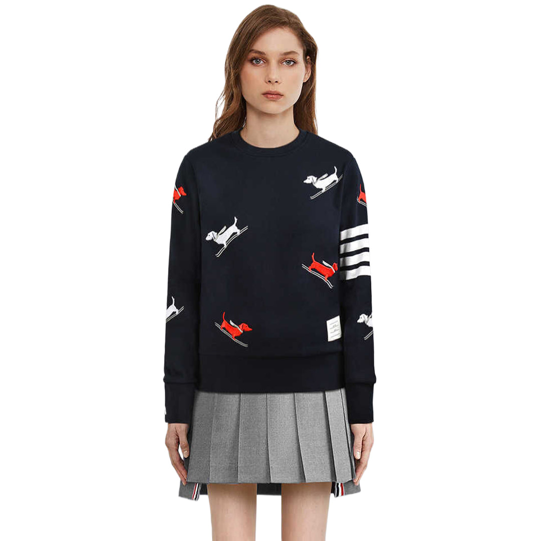 Thom Browne4-Bar Puppy Embroidered Crew Neck Sweatshirt - Premium Pullover