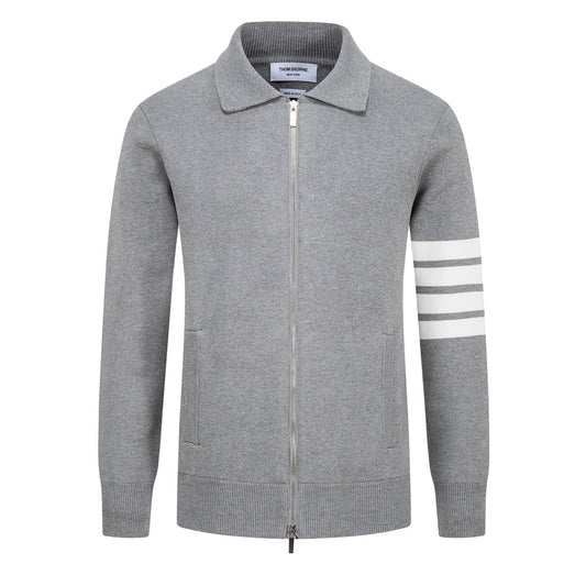 Thom BrowneMen's 4-Bar Hooded Zip-Up Jacket with 2-Way Zipper - Premium Casual Outerwear