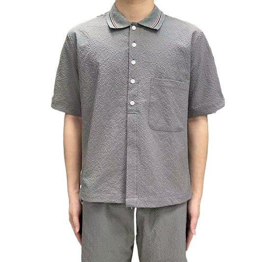 Thom BrowneMen's Seersucker Polo Shirt | 4-Bar Detail | Textured Elegance