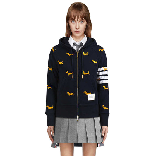 Thom BrowneEmbroidered Logo Hoodie - Premium Zip-Up Sweatshirt