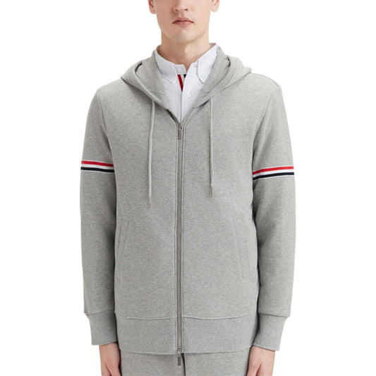 Thom Browne4-Bar Couple Hoodie with 2-Way Zip and Drawstring Hood