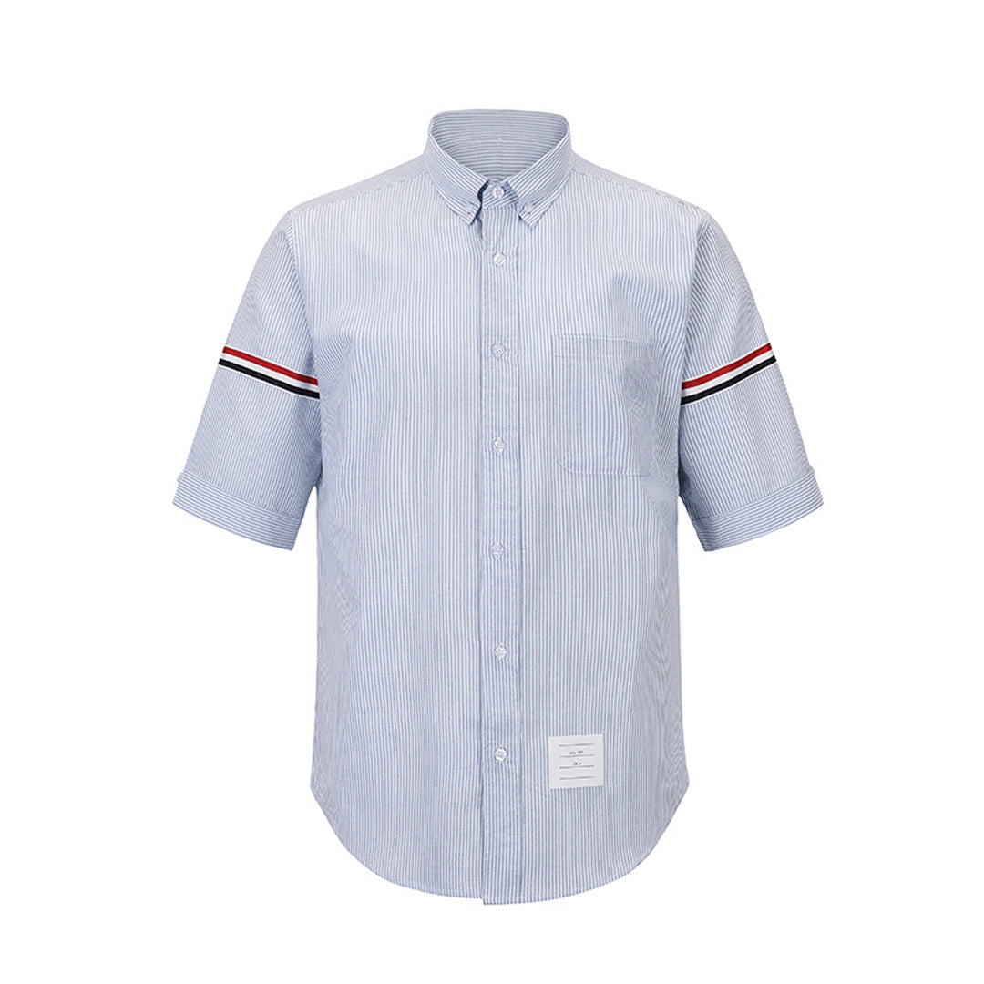 Men's Short Sleeve Oxford Shirt - 100% Cotton Striped Grosgrain Detail