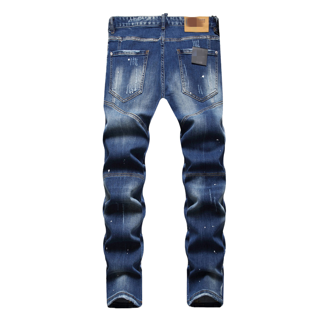 DSQ2 Men's Slim Fit Ripped Stretch Jeans – Dark Wash with Signature Logo Label