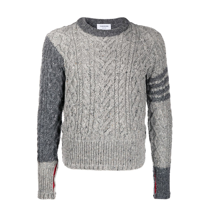 Thom BrowneMen's Classic Crew Neck Merino Wool Sweater with 4-Bar Detail