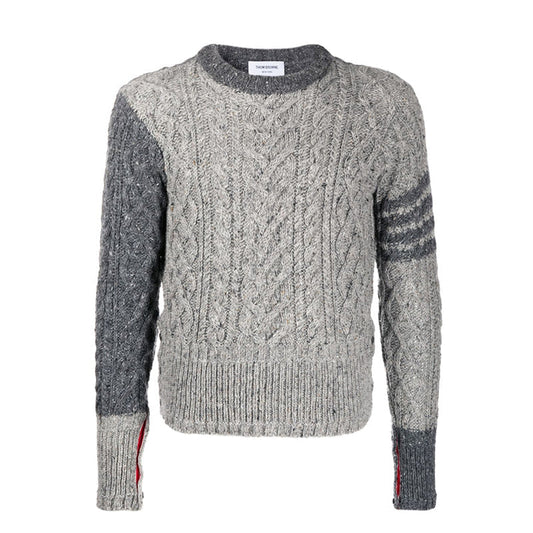Thom BrowneMen's Classic Crew Neck Merino Wool Sweater with 4-Bar Detail