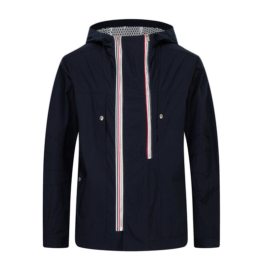 Double Armband Hooded Jacket with Signature Grosgrain Detail