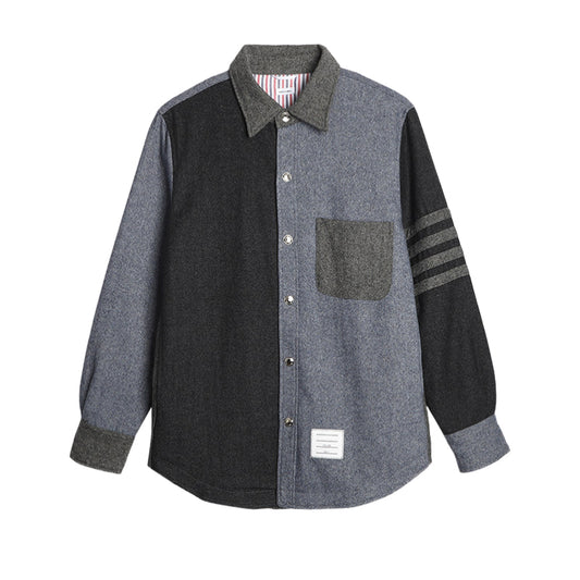 Color-block Jacket | Wool-Cotton Blend | Button Closure