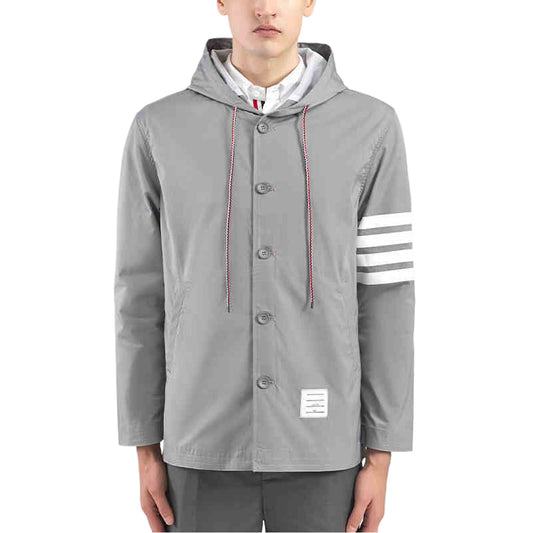 Thom Browne4-Bar Double Armband Hooded Jacket with Signature Grosgrain Detail