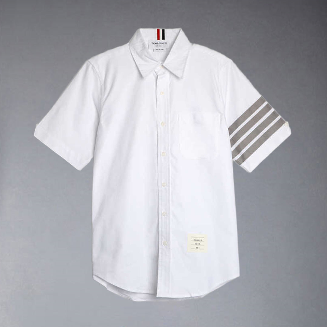 Thom BrowneMen's Short Sleeve Oxford Shirt - Premium Cotton Button Front Dress Shirt