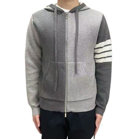 Thom BrownePremium Colorblock Hoodie - 4-Bar Stripe Athletic Hooded Sweatshirt