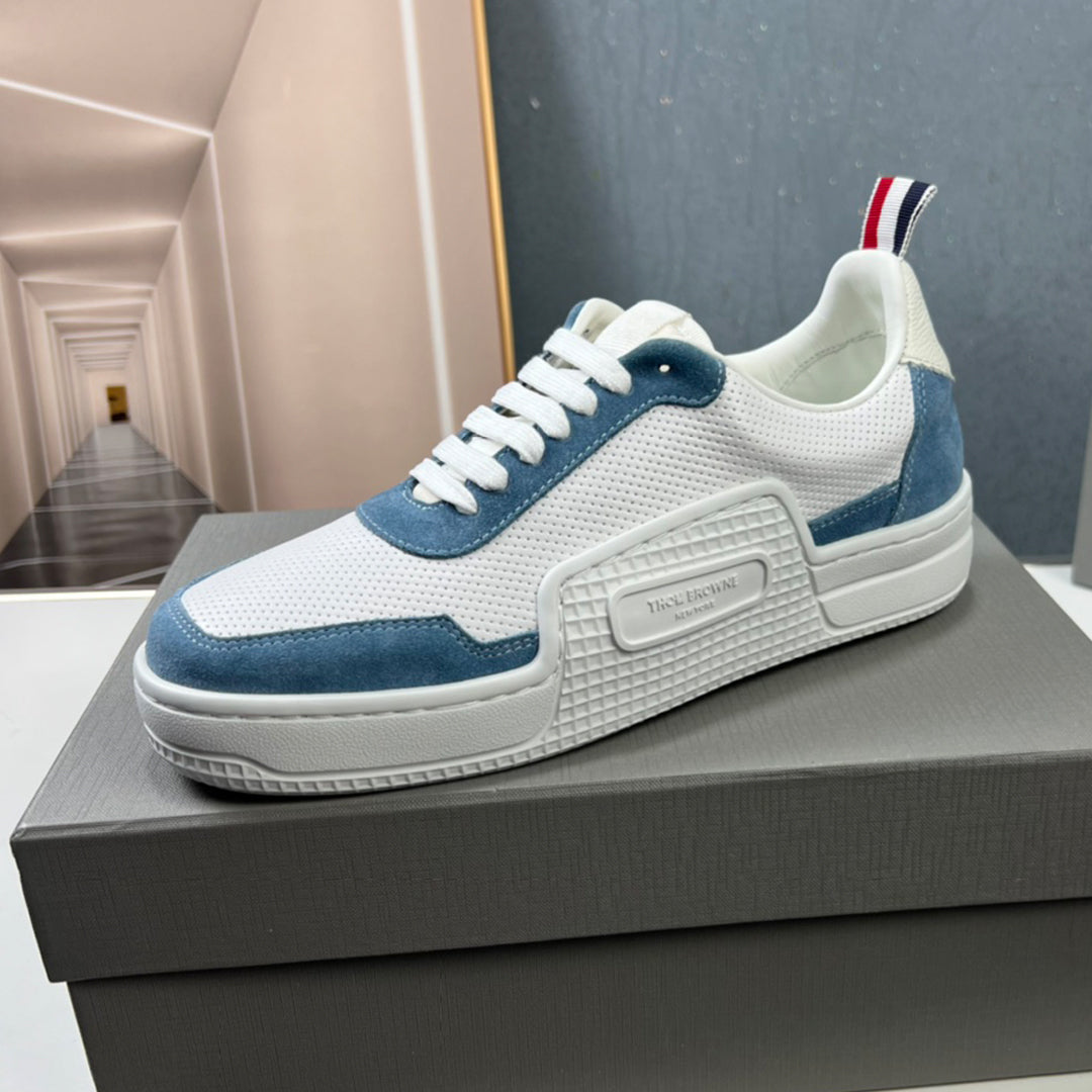 Thom BrowneMen's Premium Leather Sneakers - Handcrafted Cowhide Low-Top Casual Shoes with Grosgrain Detail