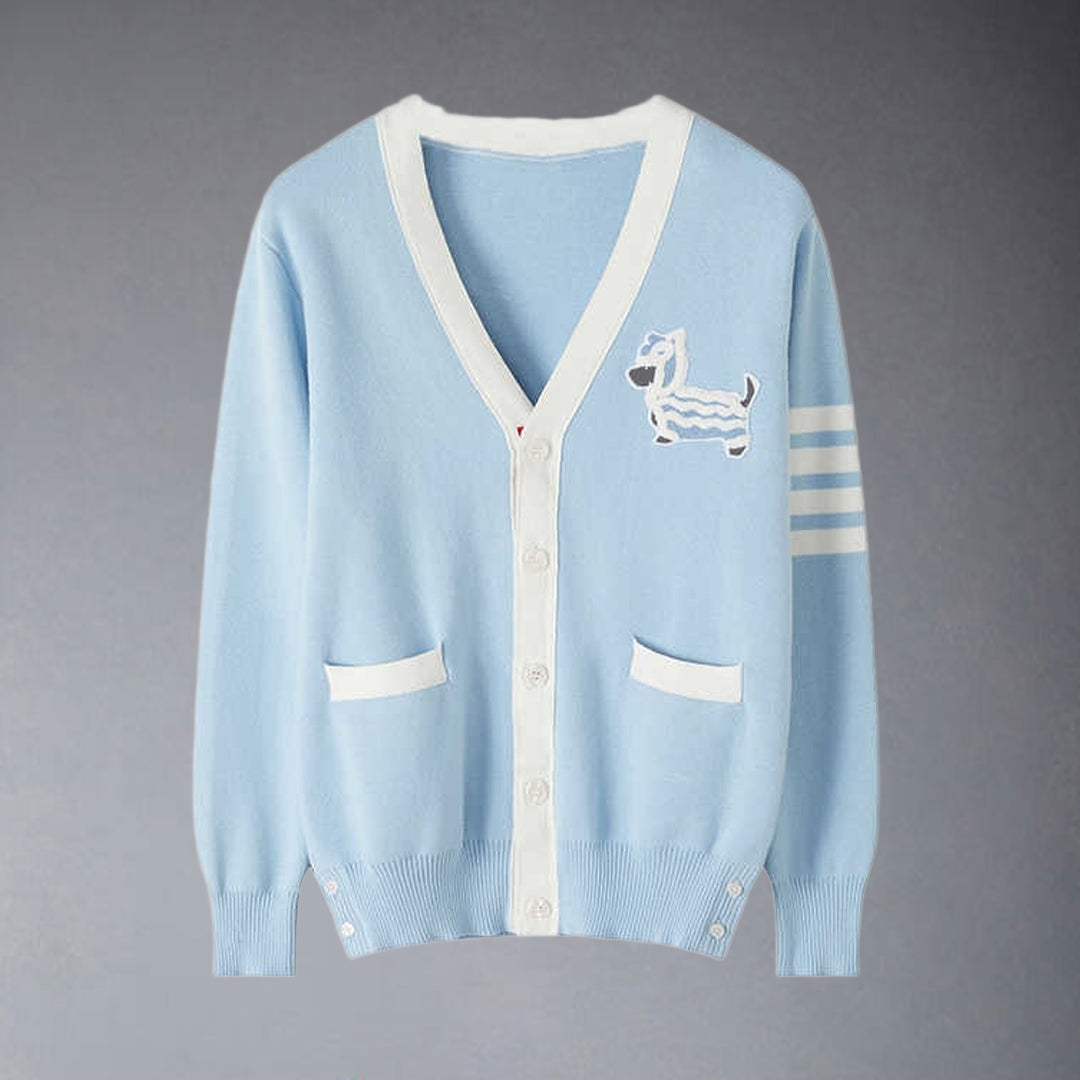 Thom BrowneMen's Classic V-Neck Knitted Cardigan with 4-Bar Sleeve Detail