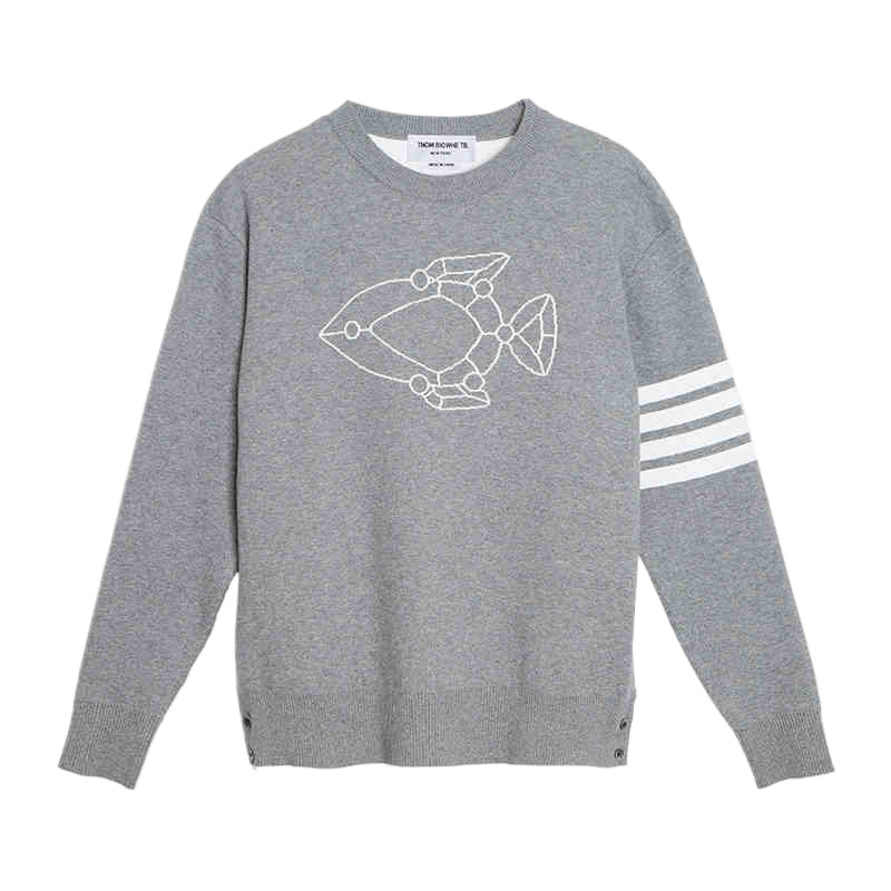 Thom BrowneMen's Classic Crew Neck Merino Wool Sweater with 4-Bar Detail