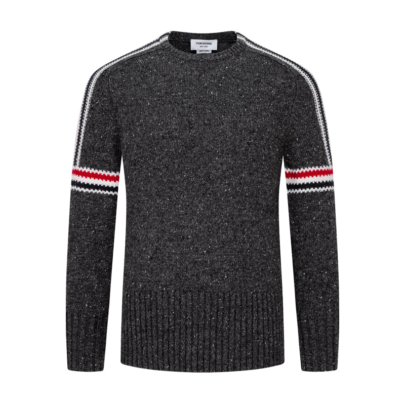 Thom BrowneMen's Classic Crew Neck Merino Wool Sweater with 4-Bar Detail