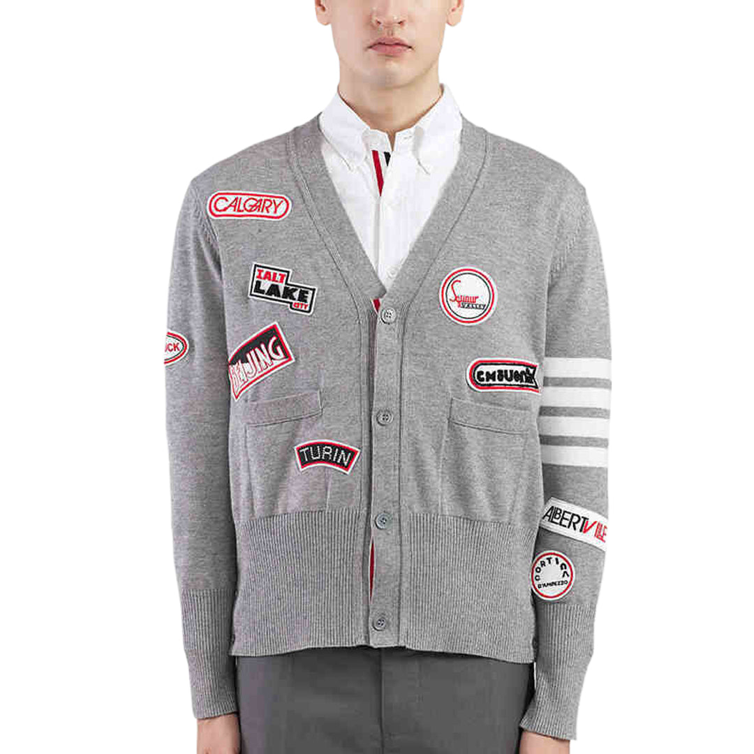 Thom BrowneMen's Classic V-Neck Knitted Cardigan with 4-Bar Sleeve Detail