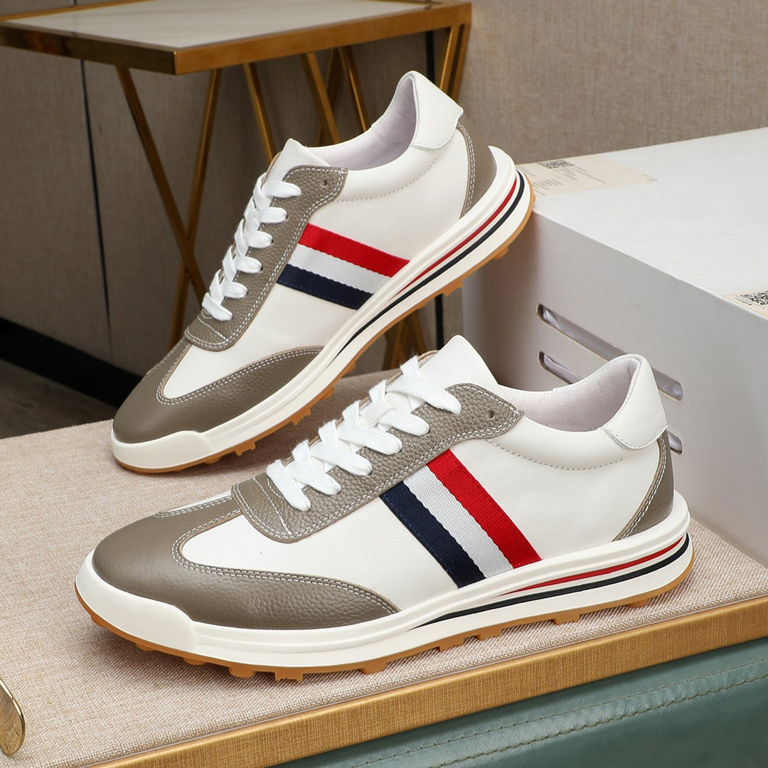 Thom BrowneMen's Premium Leather Sneakers - Handcrafted Cowhide Low-Top Casual Shoes with Grosgrain Detail
