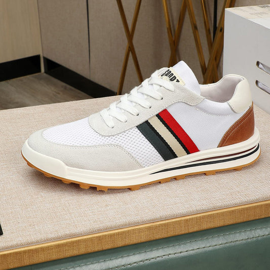 Thom BrowneMen's Premium Leather Sneakers with Grosgrain Buckle - Black & White Classic