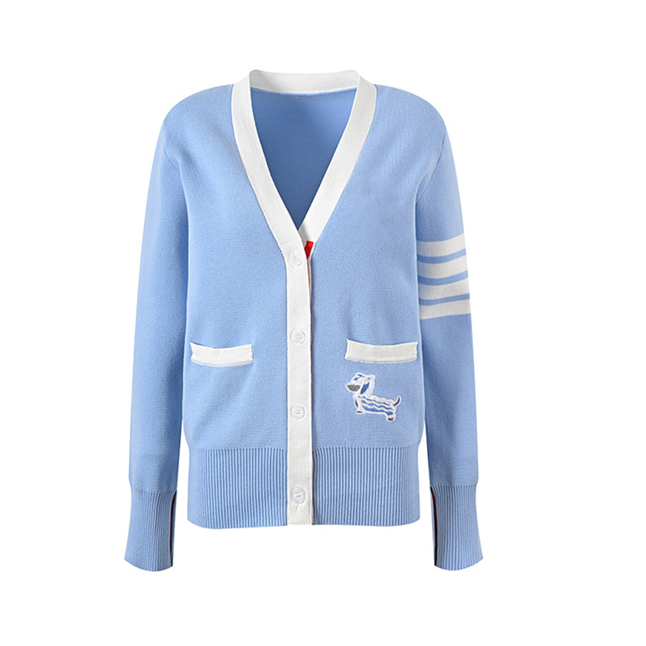 Thom BrowneWomen's Puppy Knitted Sweater - Ribbed Hem with Signature Stripe Detail