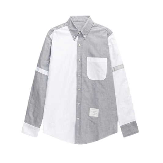 Thom BrowneMen's Oxford Cotton Casual Business Shirt with Color Blocking - Modern Smart-Casual Dress Shirt