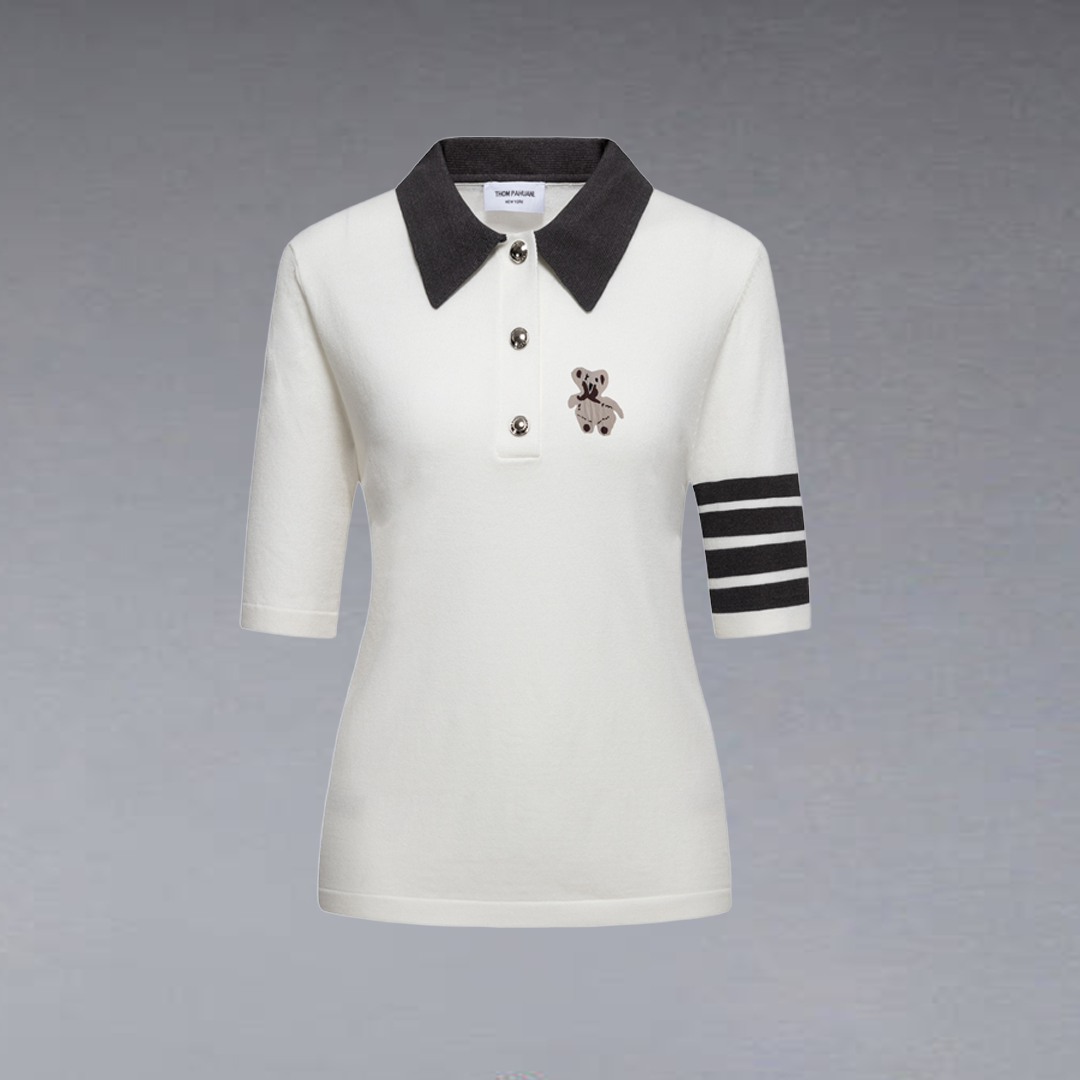 Thom BrowneWomen's Bear Print Polo Shirt - Classic Cotton Design