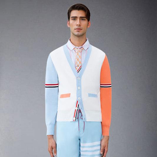 Thom BrowneMen's Classic V-Neck Knitted Cardigan with 4-Bar Sleeve Detail