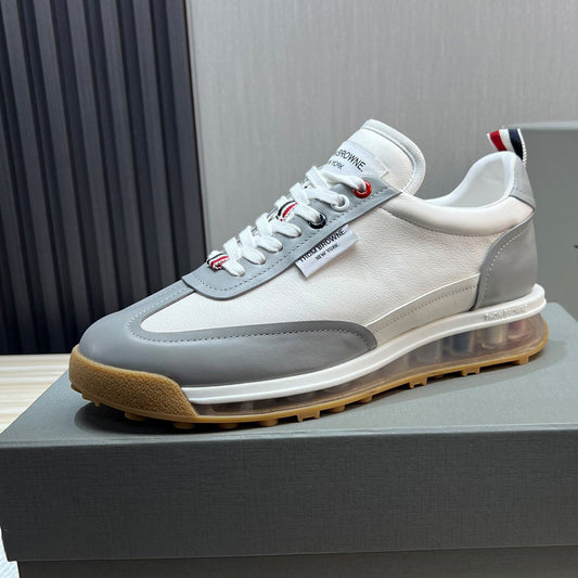 Thom BrowneMen's Premium Leather Sneakers - Handcrafted Cowhide Casual Shoes with Grosgrain Buckle
