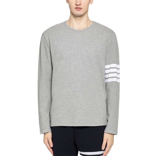 Thom BrownePremium Pure Cotton Long-Sleeve V-Neck Shirt - Classic Grosgrain Detail