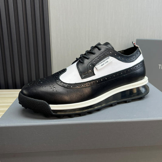 Thom BrowneMen's Premium Leather Sneakers - Handcrafted Cowhide Casual Shoes with Grosgrain Detail