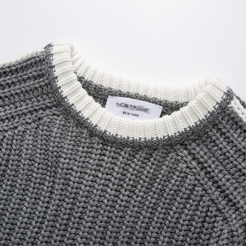 Thom BrowneMen's Classic Crew Neck Merino Wool Sweater with 4-Bar Detail