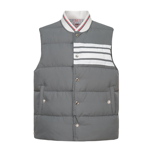 Thom BrownePremium Down Vest | 4-Bar Stripe Design | Ribbed Neckline