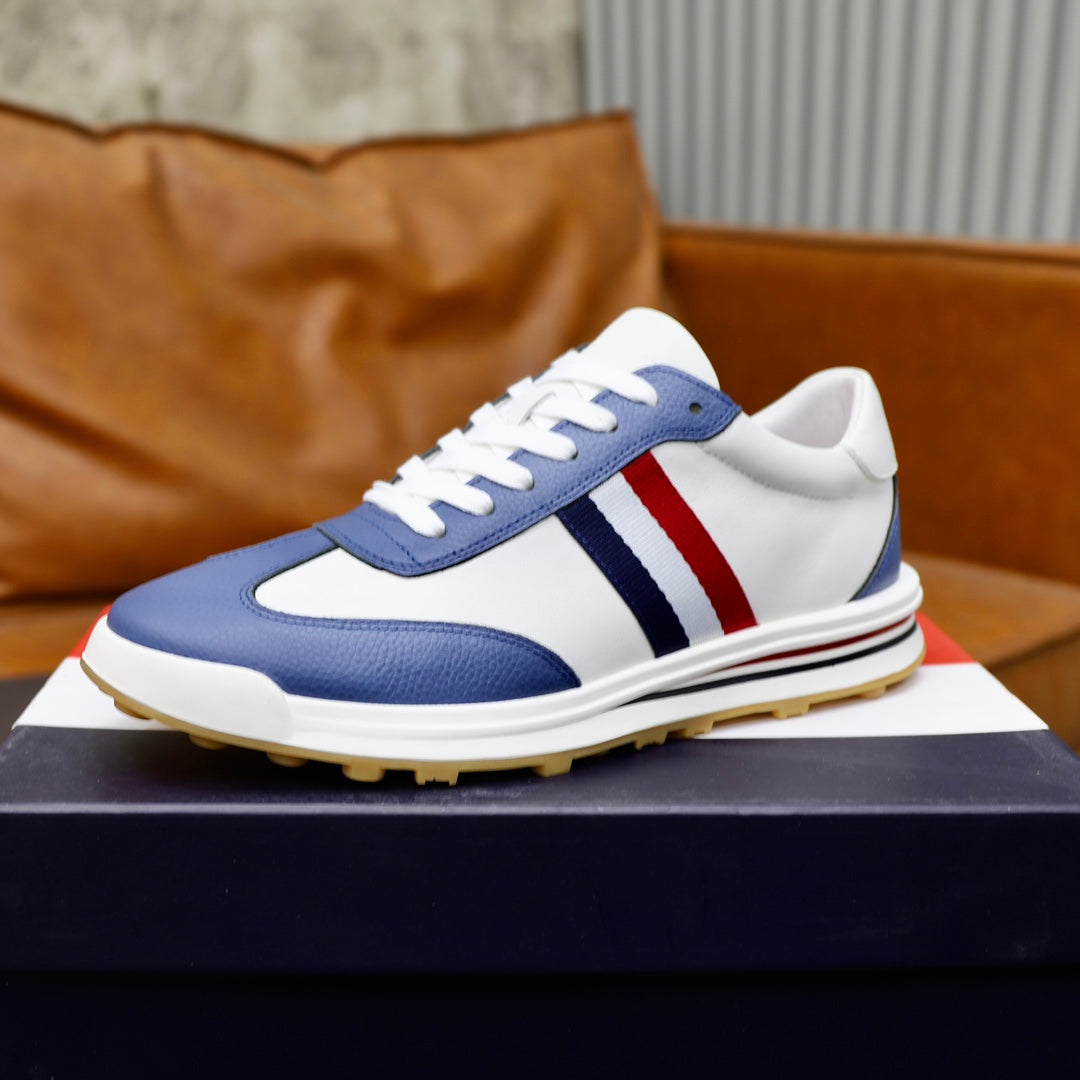 Thom BrowneMen's Classic Leather Sneakers - Premium Cowhide Low-Top Casual Shoes with Grosgrain Detail