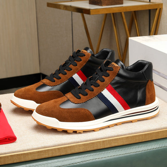 Thom BrowneMen's Premium Leather Sneakers with Grosgrain Buckle - Blue, White & Brown