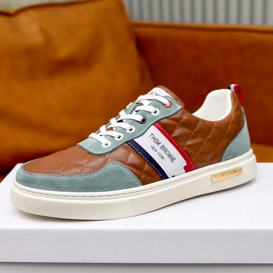 Thom BrowneMen's Premium Leather Sneakers - Handcrafted Cowhide Low-Top Casual Shoes with Grosgrain Detail