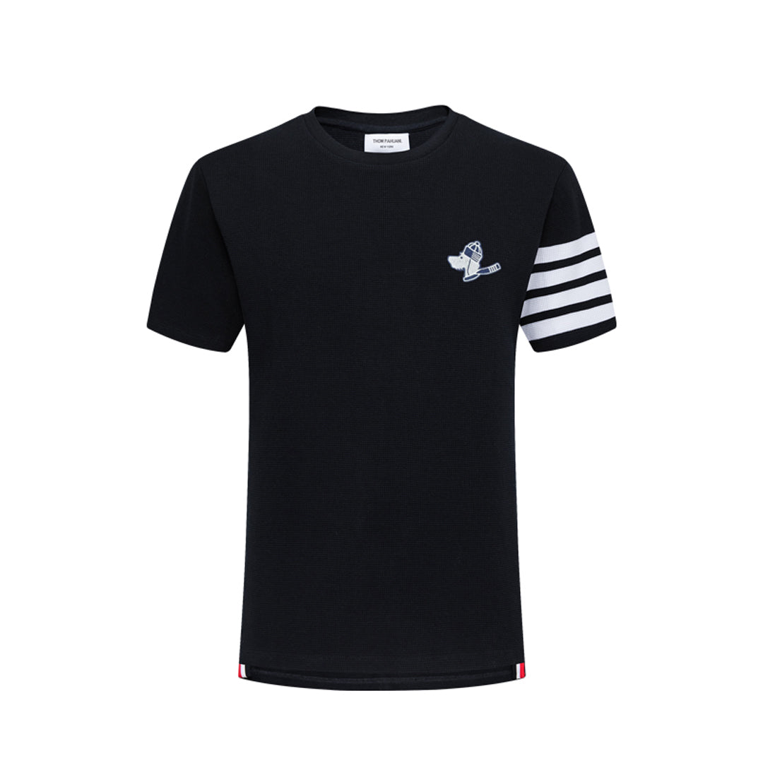 Thom BrowneMen's Embroidered T-Shirt | Signature Grosgrain Detail | Timeless Cut