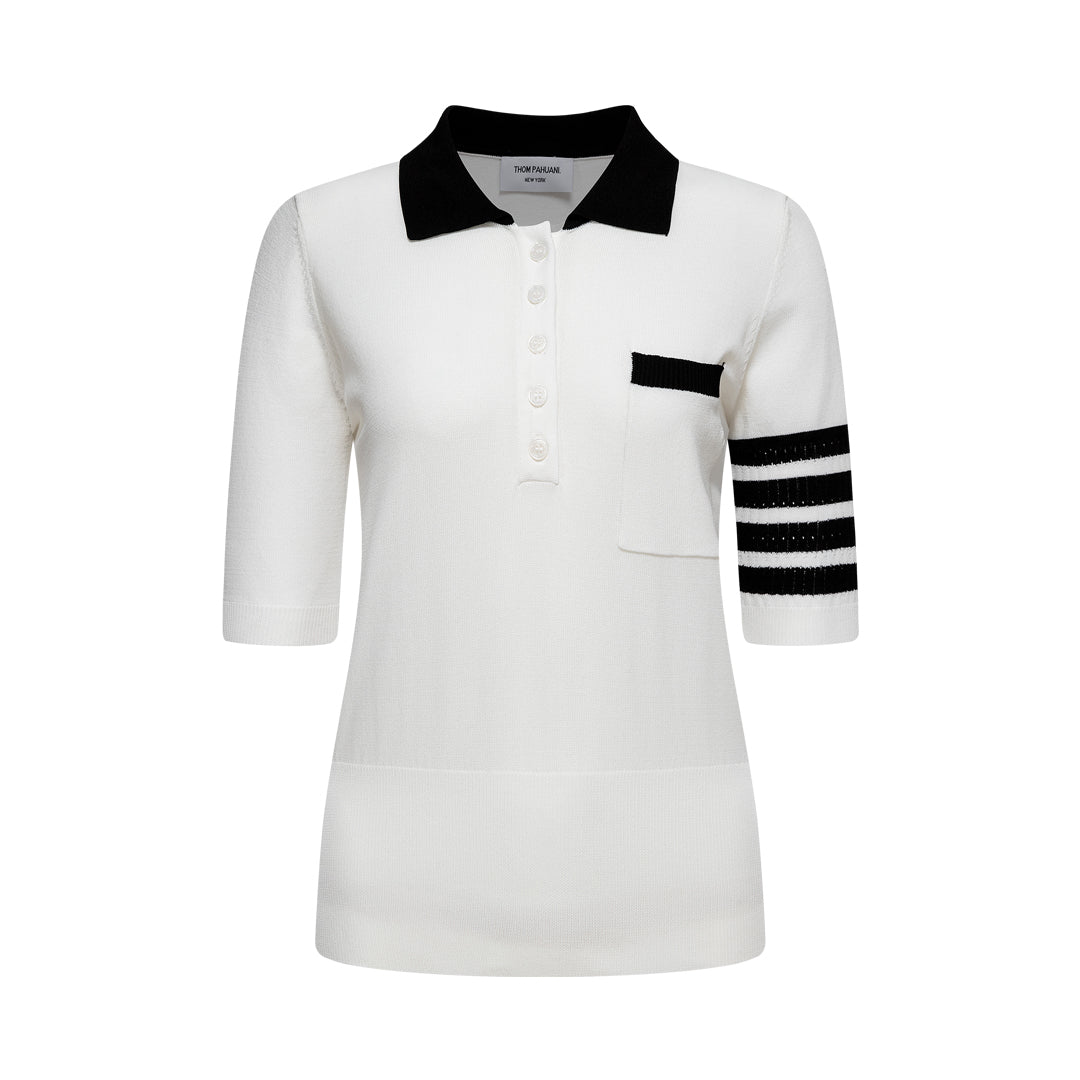 Thom BrowneWomen's Striped Polo Shirt - Classic Button Front Top with Grosgrain Trim