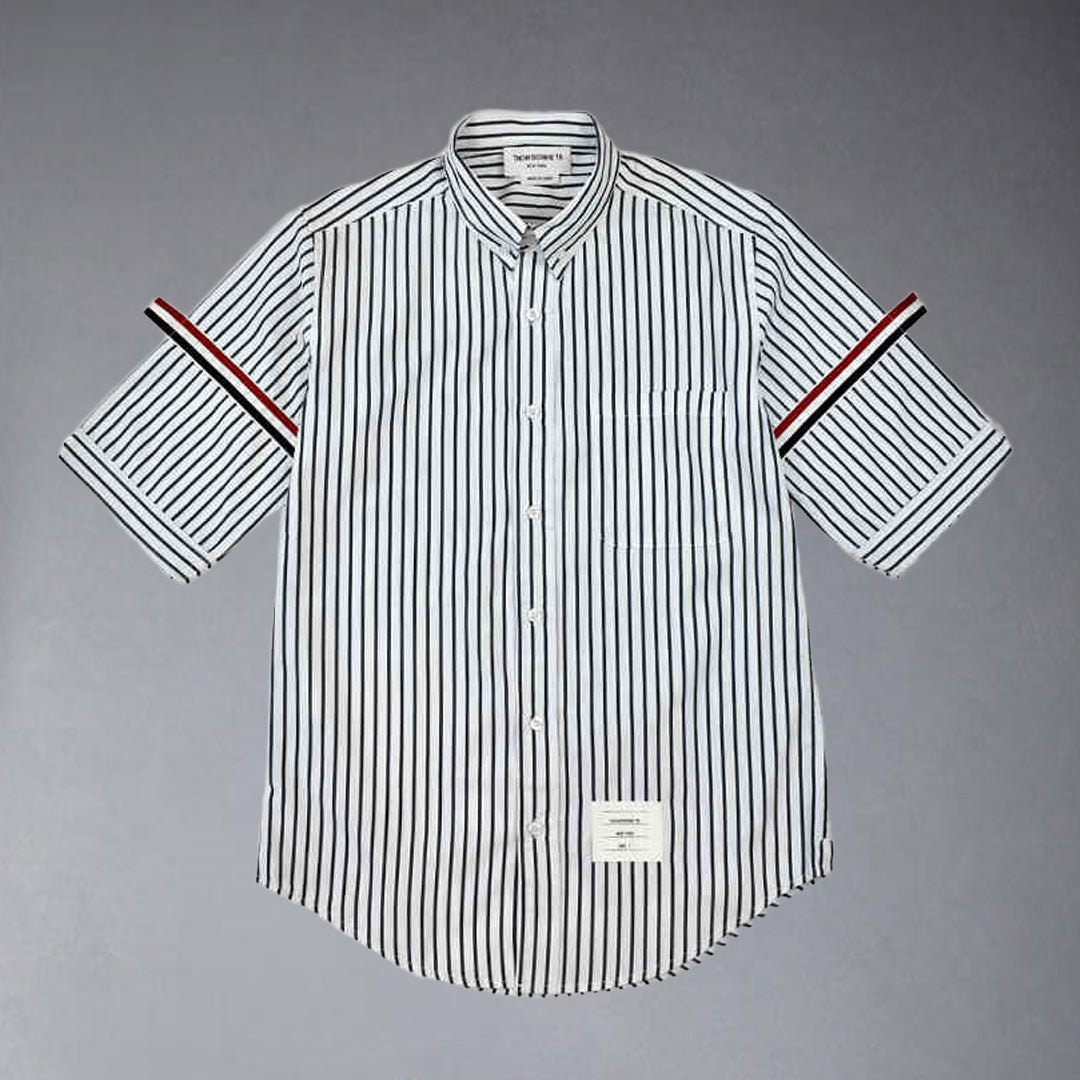 Thom BrowneMen's Striped Oxford Shirt - Premium Cotton Button Front Dress Shirt