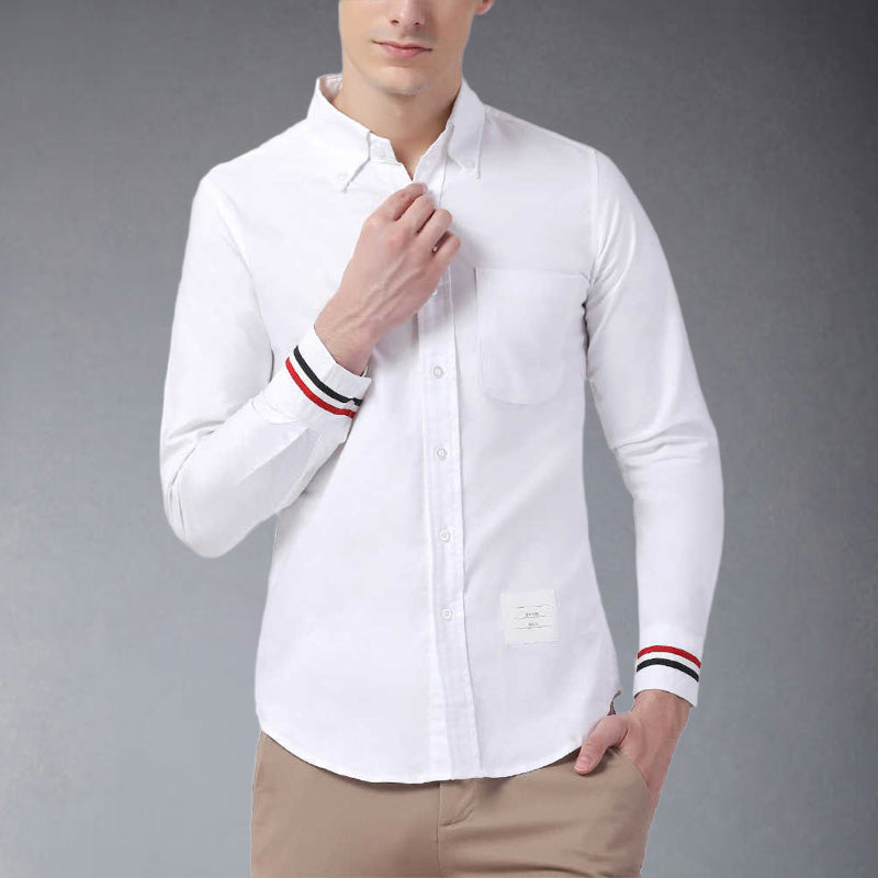 Thom BrowneMen's Oxford Cotton Business Shirt - Classic Button Front Dress Shirt