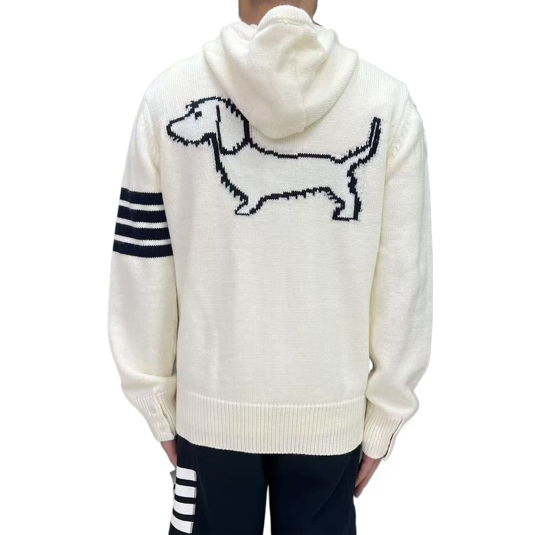 Thom BrowneMen's Classic V-Neck Knitted Cardigan with 4-Bar Sleeve Detail