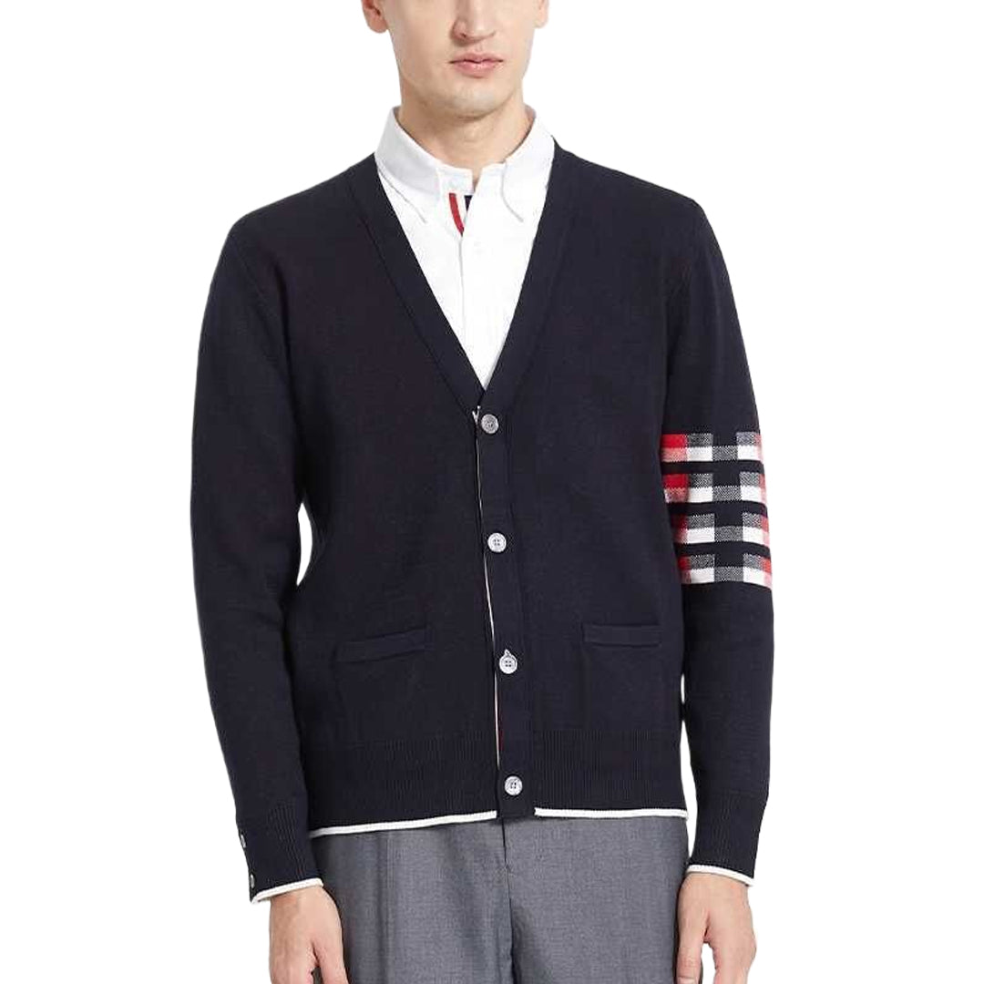 Thom BrowneMen's Classic V-Neck Knitted Cardigan with 4-Bar Sleeve Detail