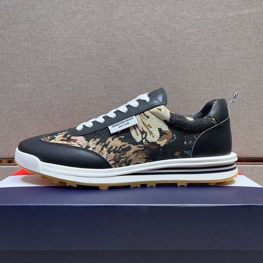 Thom BrowneMen's Premium Leather Sneakers - Handcrafted Cowhide Low-Top Casual Shoes with Grosgrain Detail