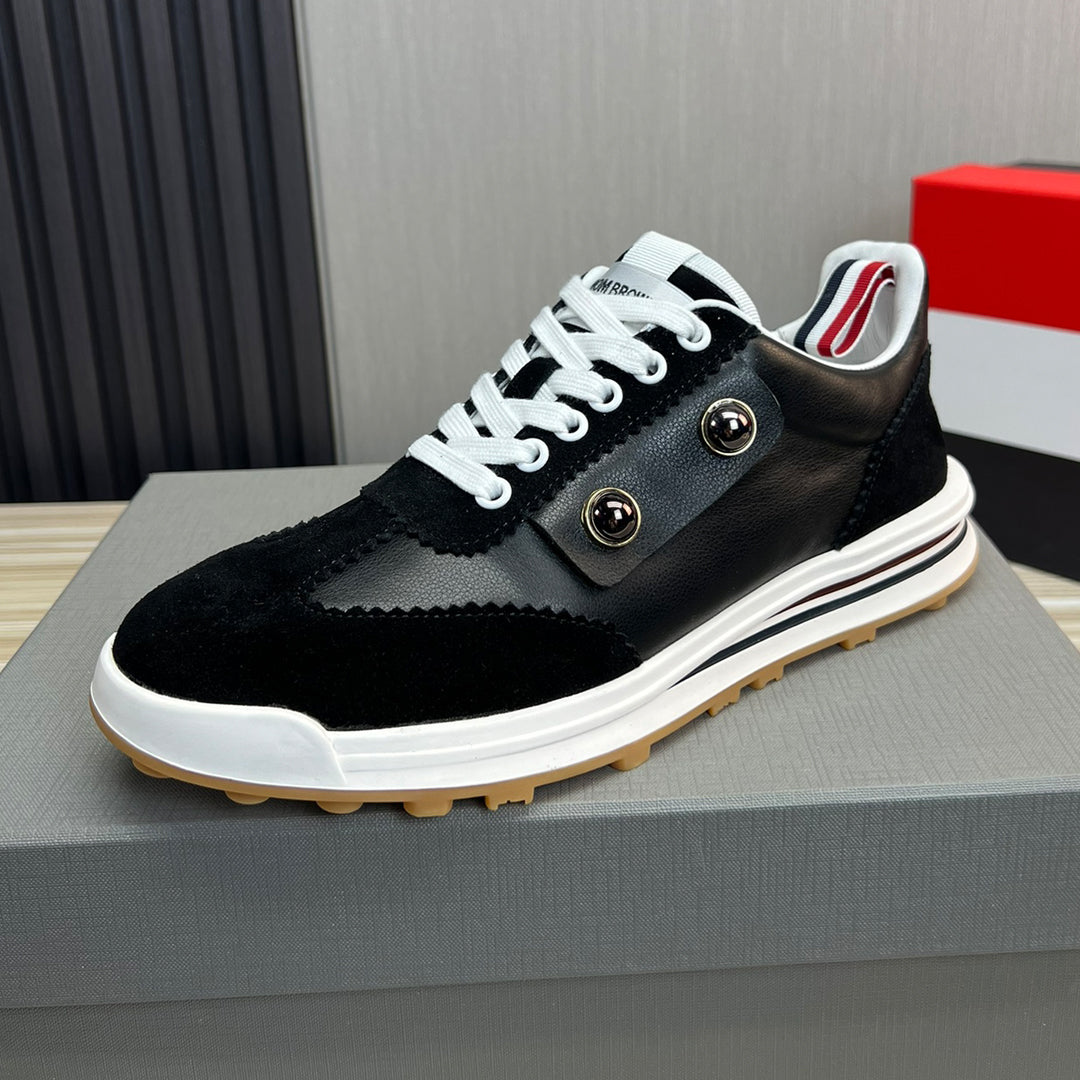 Thom BrowneMen's Classic Leather Sneakers - Premium Cowhide Low-Top Casual Shoes with Grosgrain Detail