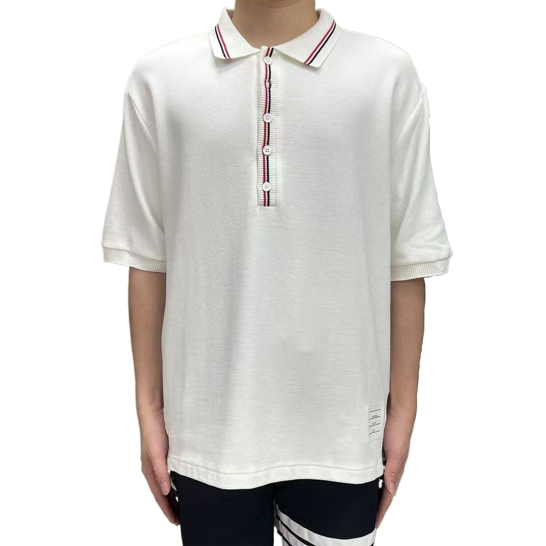 Thom BrowneMen's Signature Cotton Polo Shirt | 4-Bar Detail | Heritage Trim